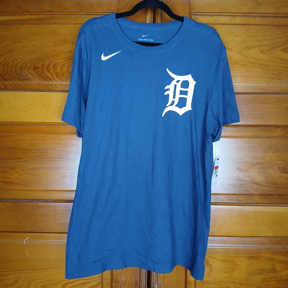 NWT Nike Detroit Tigers Javier Baez T Shirt Old English‎ "D" Blue Men's Large